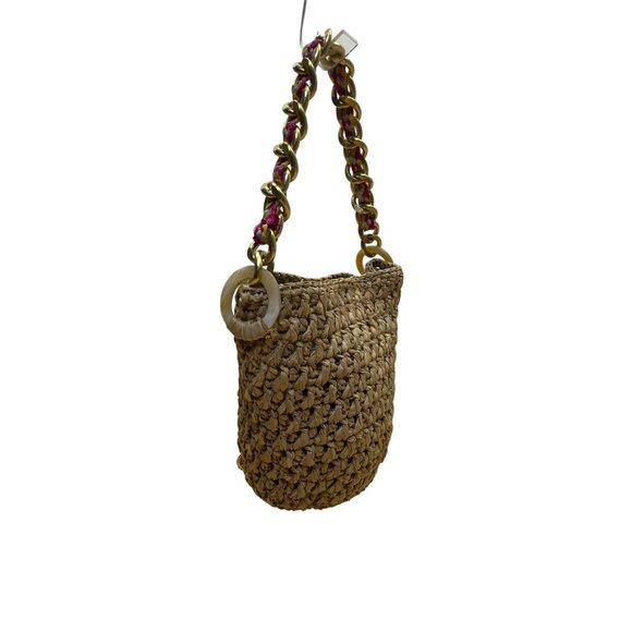 A Point ETC Women’s Natural Woven Straw Chain Handle Boho Bucket Bag Size S - Picture 4 of 11